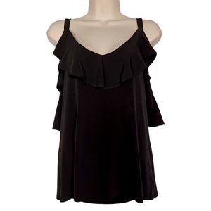 EXPRESS Ruffle Cold Shoulder Stretchy Slinky Black Top Medium